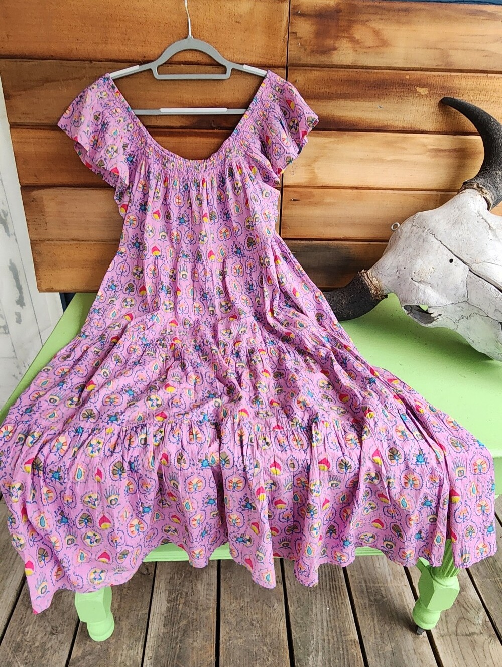 Uncle Frank NEW Pink Floral Tiered Boho Maxi Dress Large